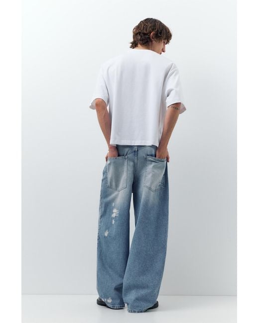 Pull&Bear Blue Super Baggy Ripped Jeans for men