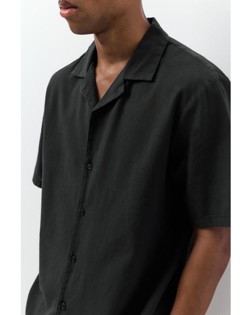 Pull&Bear Black Short Sleeve Linen Blend Shirt for men