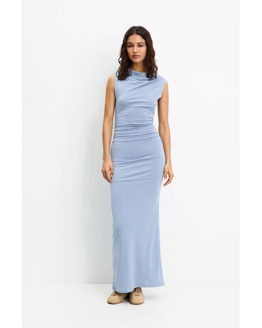 Pull&Bear Blue Sleeveless Gathered Dress