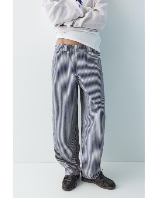 Pull&Bear Gray Striped Barrel Trousers
