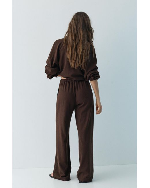 Pull&Bear Brown Flowing Trousers With Linen