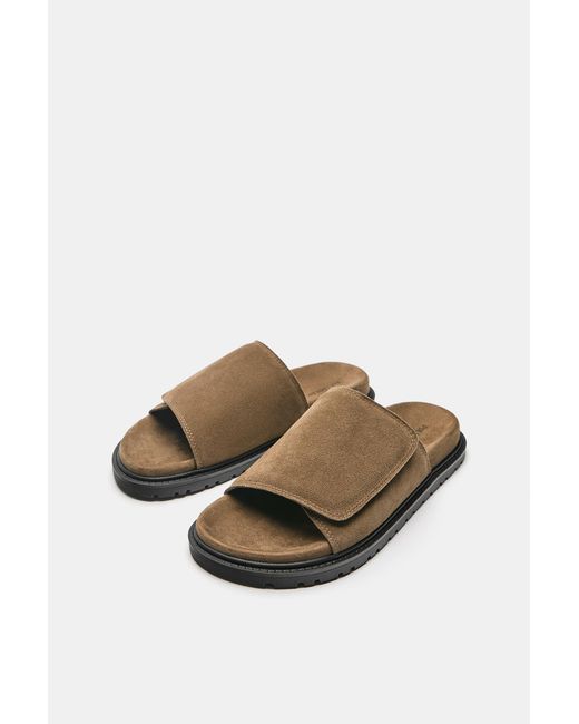 Pull&Bear Brown Flat Leather Sandals for men