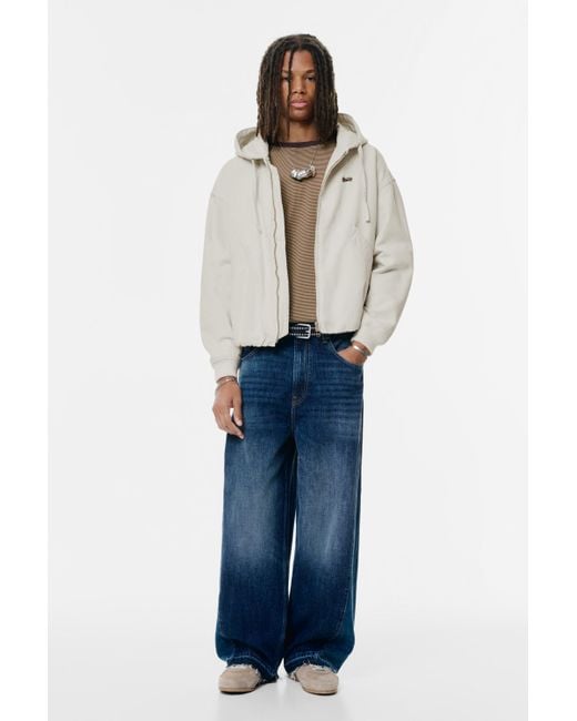 Pull&Bear Blue Stwd Hooded Bomber Jacket for men
