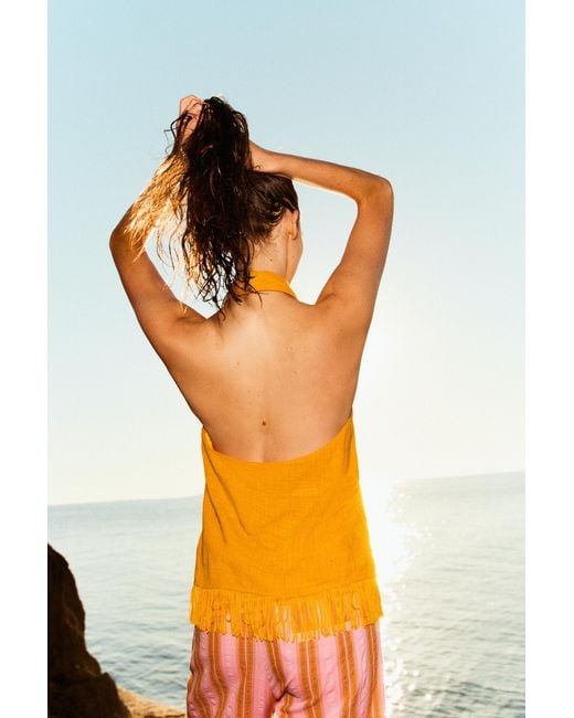 Pull&Bear Orange Neckholder-Top Mit Fransen