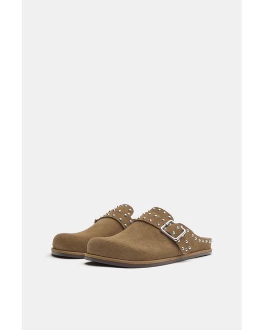 Pull&Bear Black Leather Studded Clogs