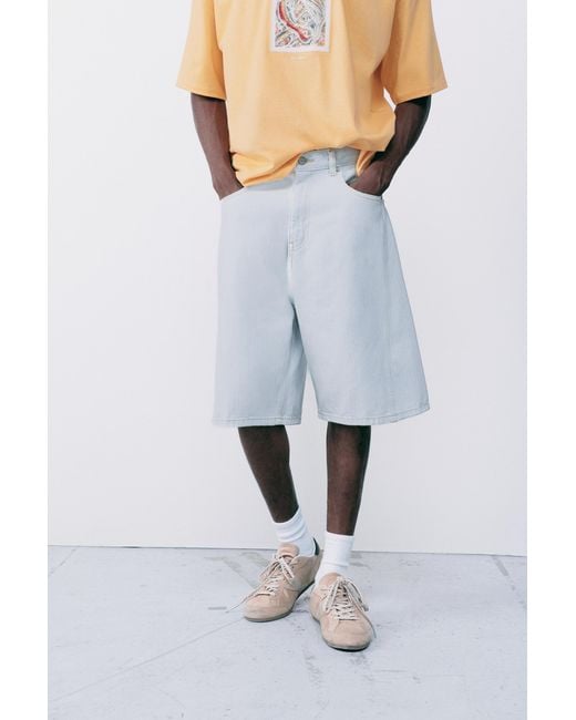 Pull&Bear Blue Relaxed-Fit Seam Detail Denim Bermuda Shorts for men