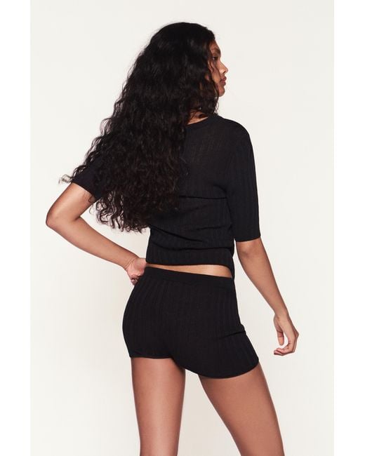 Pull&Bear Black Ribbed Knit Shorts
