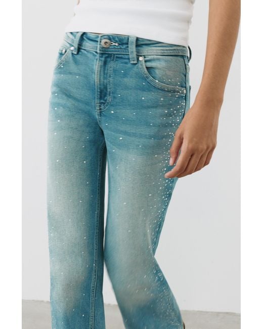 Pull&Bear Blue Rhinestone Boot-Cut Jeans