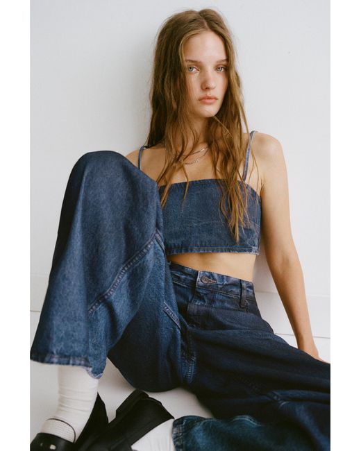 Pull&Bear Blue Denim Strappy Crop Top
