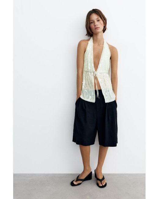 Pull&Bear Haltertop Met Lovertjes in het Black