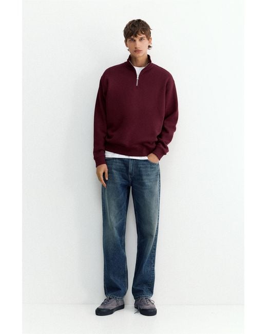 Pull&Bear Sweater Met Ritskraag in het Red voor heren