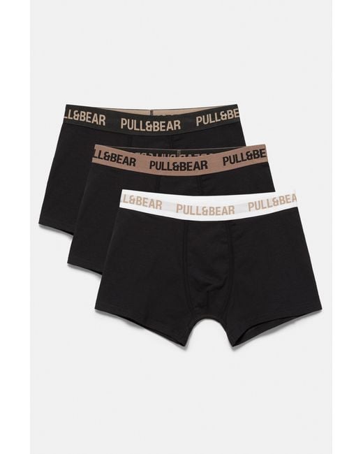 Pull&Bear Black 3-Pack Of Boxers With Logo for men