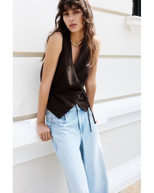 Pull&Bear Brown Rustic Linen-Blend Waistcoat
