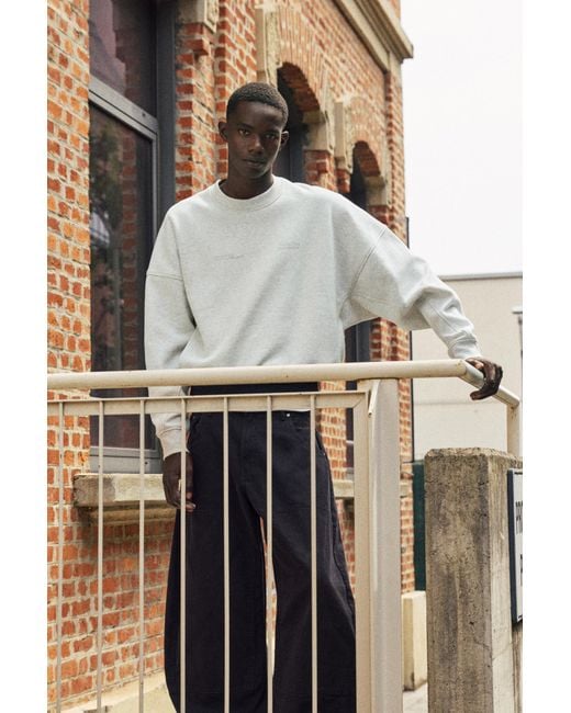 Pull&Bear Metallic Contrast Rib Round Neck Sweatshirt for men