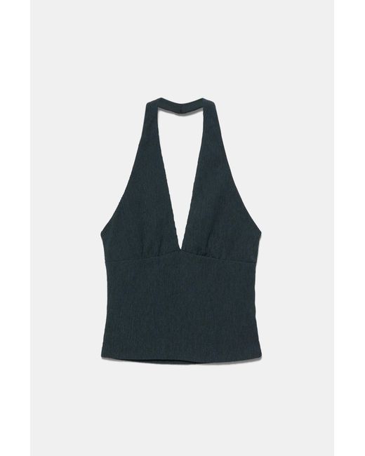 Pull&Bear Blue Crepe Halter Top