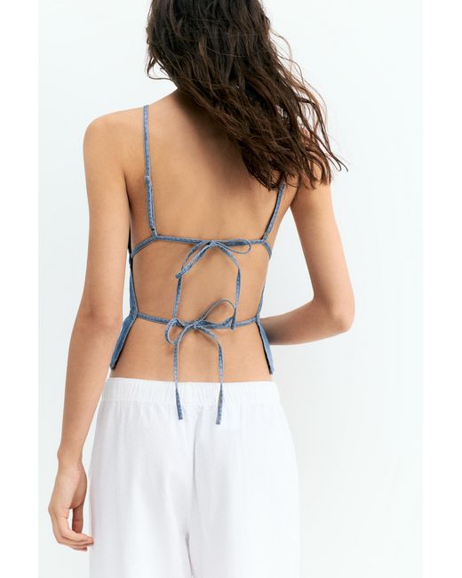 Pull&Bear White Open Back Denim Top