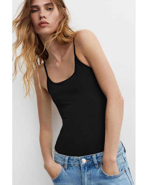 Pull&Bear Black Polyamide Bodysuit With Thin Straps