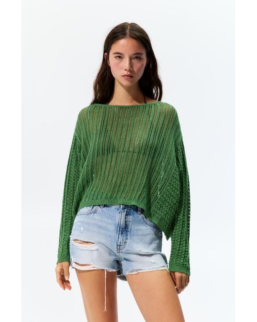 Pull Crochet Pull&Bear en coloris Green