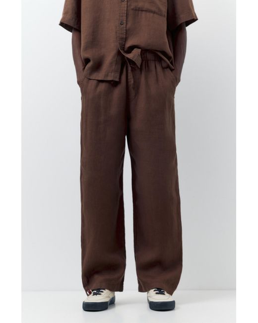 Pull&Bear Brown 100% Linen Jogger Trousers for men