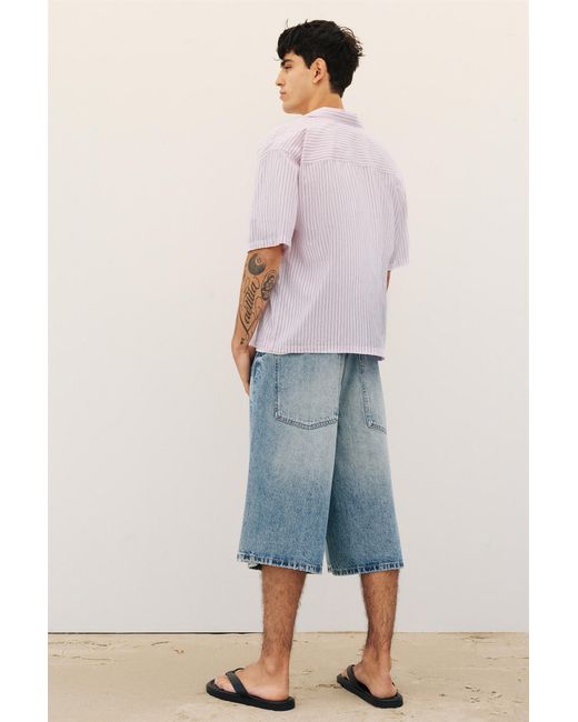 Pull&Bear Pink Short Sleeve Striped Shirt for men