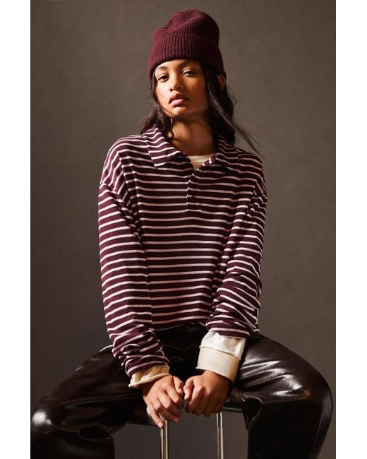 Pull&Bear Purple Long Sleeve Polo Shirt