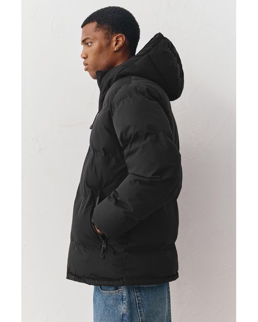 Pull&Bear Black Heat-Sealed Quilted Jacket With Hood for men