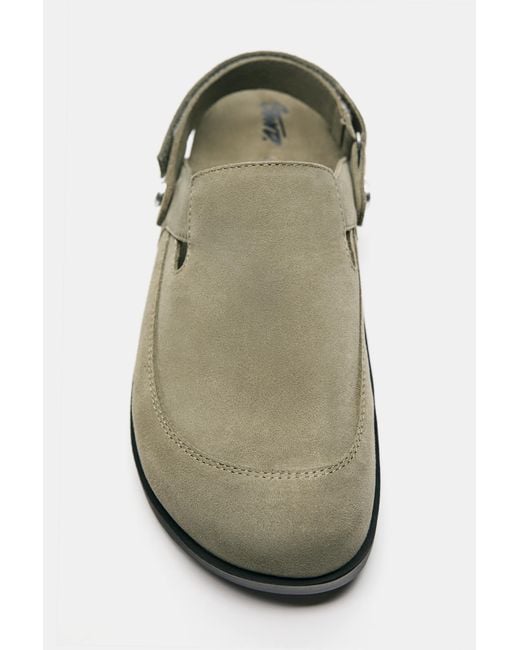 Pull&Bear Green Stwd Leather Strap Clogs for men