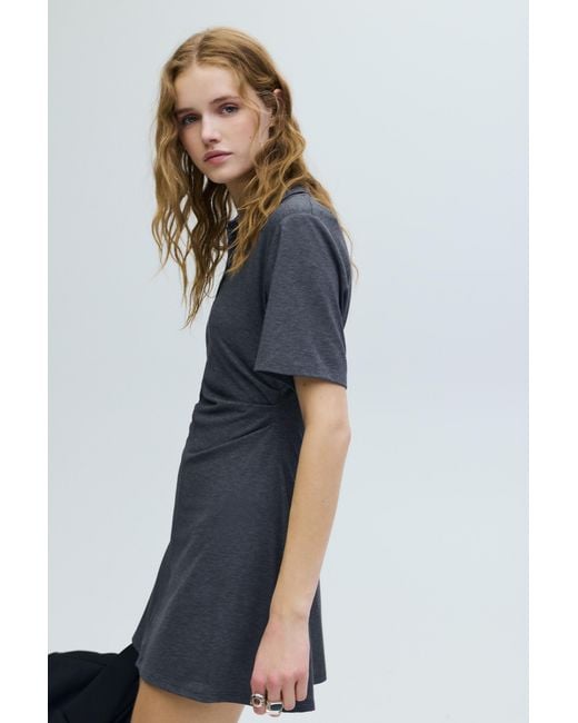 Pull&Bear Blue Draped Polo Collar Dress