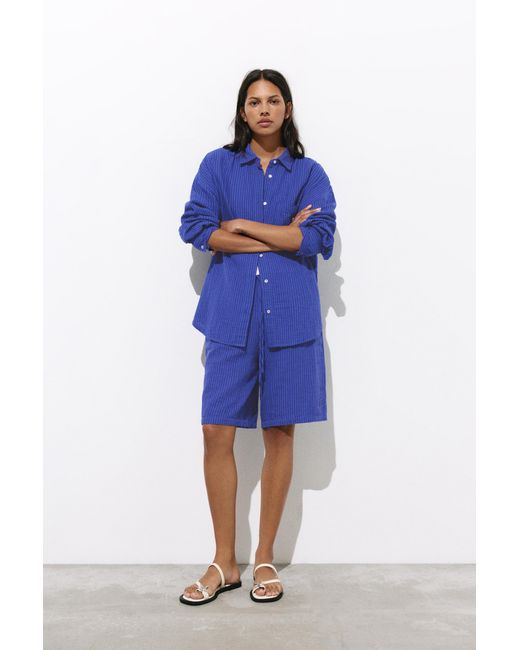 Pull&Bear Blue Striped Rustic Shirt
