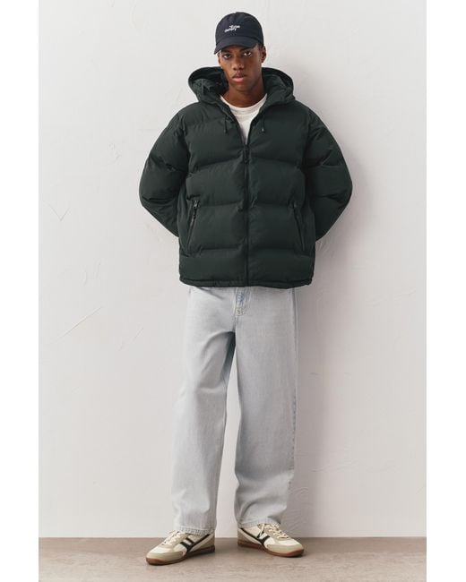 Pull&Bear Blue Heat-Sealed Quilted Jacket With Hood for men