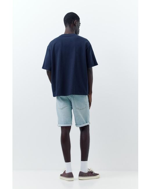 Pull&Bear Blue Ripped Denim Bermuda Shorts for men
