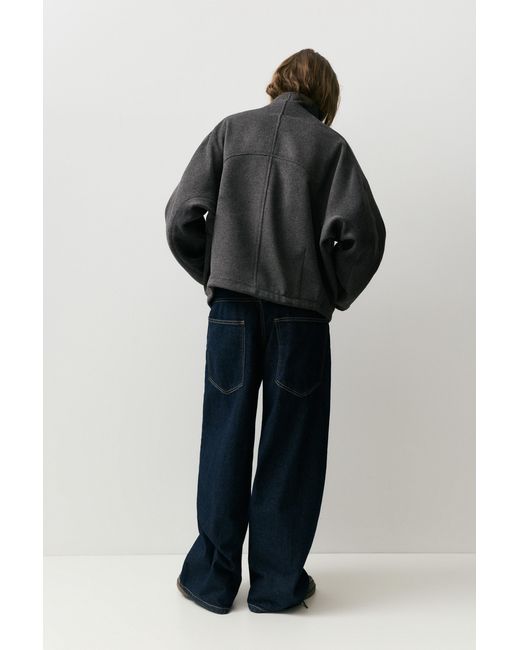 Pull&Bear Black Short Felt Texture Coat