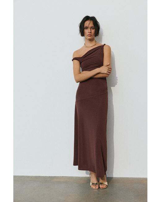 Pull&Bear Brown Asymmetric Midi Dress