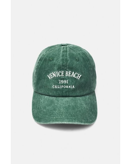 Pull&Bear Green Venice Beach Embroidered Cap