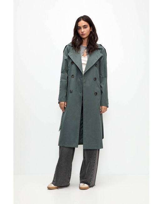 Pull&Bear Blue Belted Trench Coat