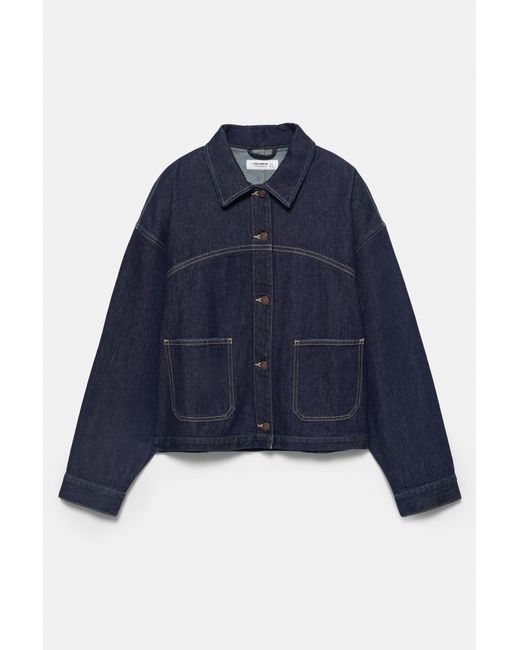 Pull&Bear Boxy Fit Denim Overshirt in het Blue