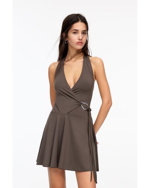 Pull&Bear Brown Short Dress With Buckle