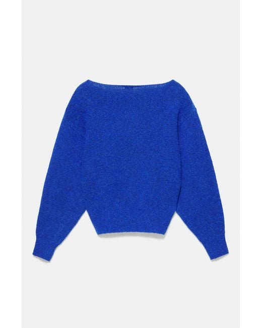 Pull&Bear Blue Asymmetrischer Strickpullover