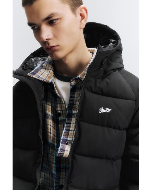 Pull&Bear Black Stwd Hooded Puffer Jacket for men
