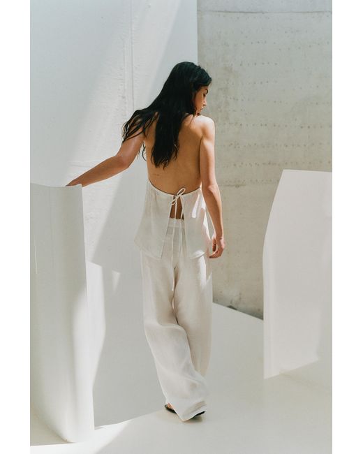 Pantaloni 100% Lino di Pull&Bear in White