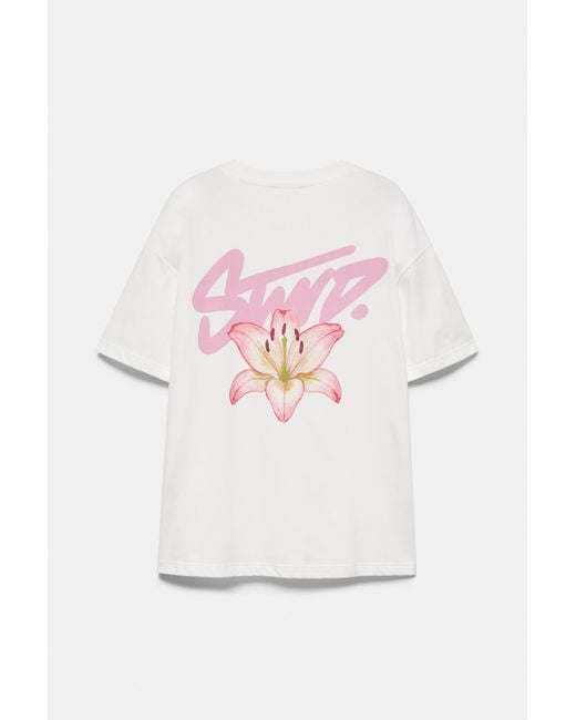 Pull&Bear T-Shirt Met Bloem in het White