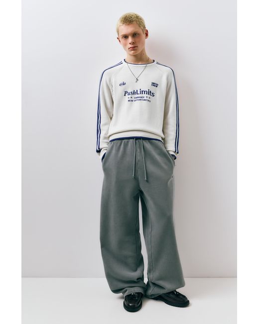 Pull&Bear Gray Embroidered Stwd Striped Jumper for men