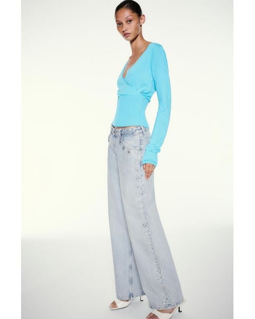 Pull&Bear Blue Studded Baggy Jeans
