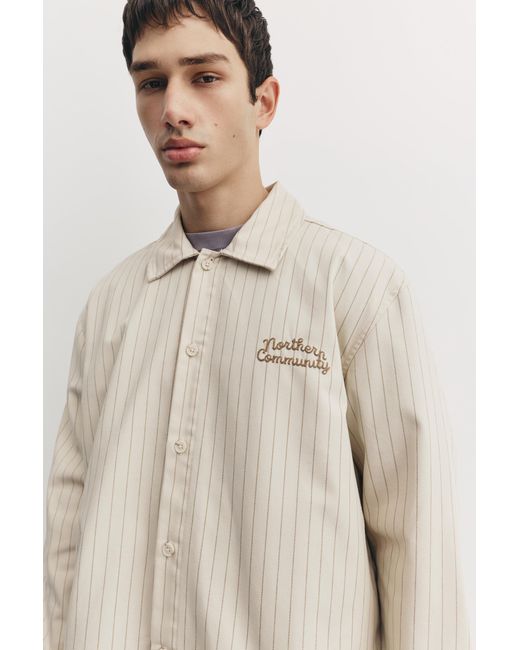 Pull&Bear Gestreept Geborduurd Overhemd in het Natural voor heren