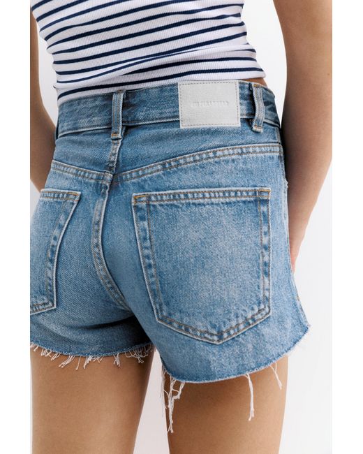 Pull&Bear Blue Mom Fit Ripped Denim Shorts