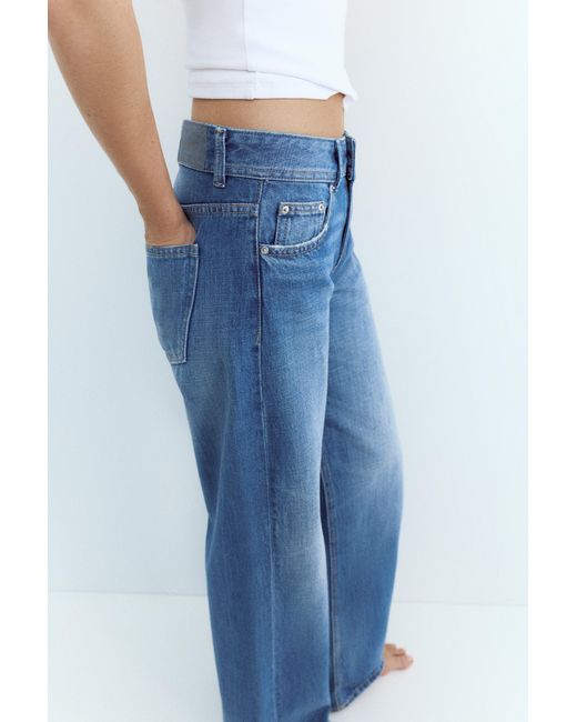 Pull&Bear Blue Low-Rise Straight-Leg Jeans
