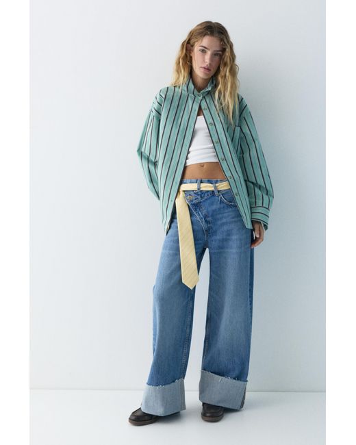 Pull&Bear Gray Striped Shirt With Pocket