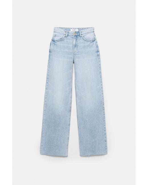 Jean Wide Straight Taille Haute Pull&Bear en coloris Blue