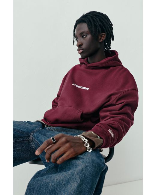Pull&Bear Red Stwd Studio Hoodie for men