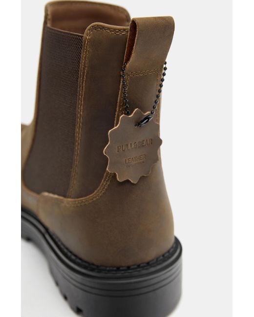Pull&Bear Blue Leather Chelsea Boots for men